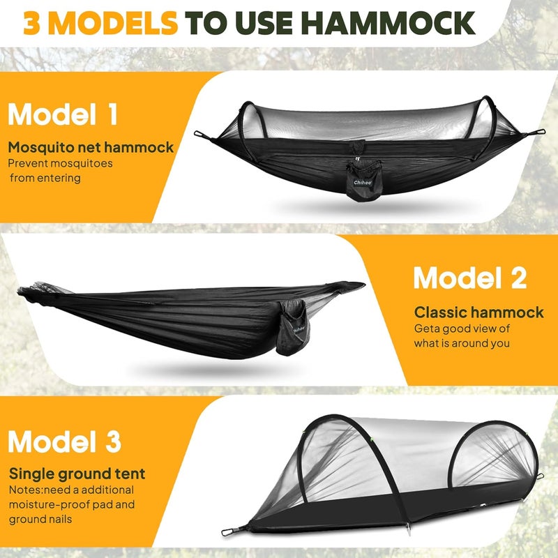 Chihee Ultra-Light Travel Camping Hammock Pop-up Net Hammock 660lbs Load Capacity,Breathable,Quick-Drying Parachute Nylon 2 Premium Carabiners,2 Tree Slings Included for Outdoor Backpacking Hiking - Image 4